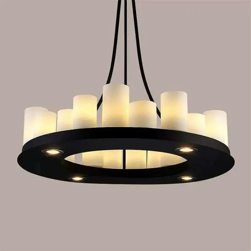Modern black led chandelier with wine glass rack dining room