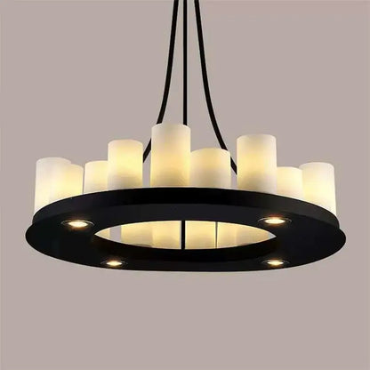 Modern black led chandelier with wine glass rack dining room