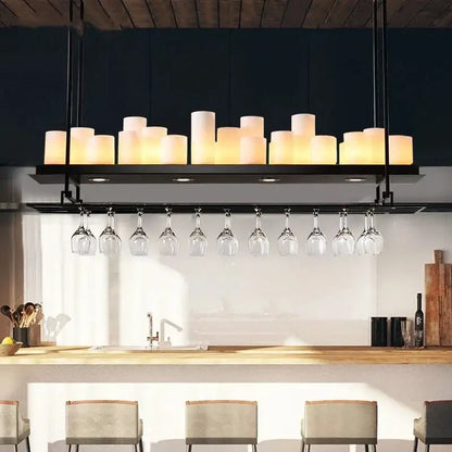Modern black led chandelier with wine glass rack dining room