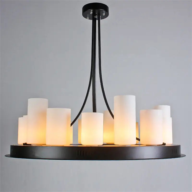 Modern black led chandelier with wine glass rack dining room