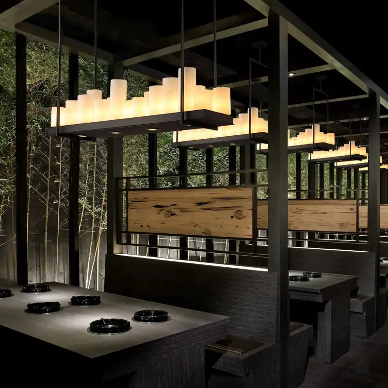 Modern black led chandelier with wine glass rack dining room