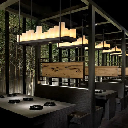Modern black led chandelier with wine glass rack dining room