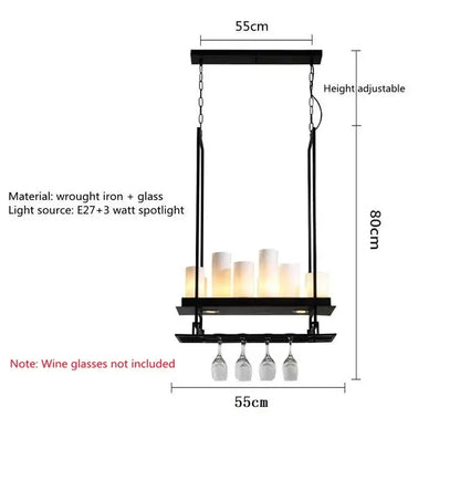 Modern black led chandelier with wine glass rack dining room