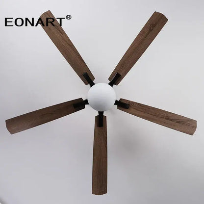 Modern black led modern indoor ceiling fan with wood blades bedroom