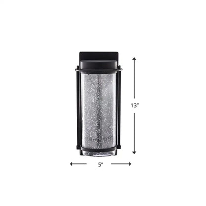 Modern black led outdoor wall sconce with rippled glass cylinder