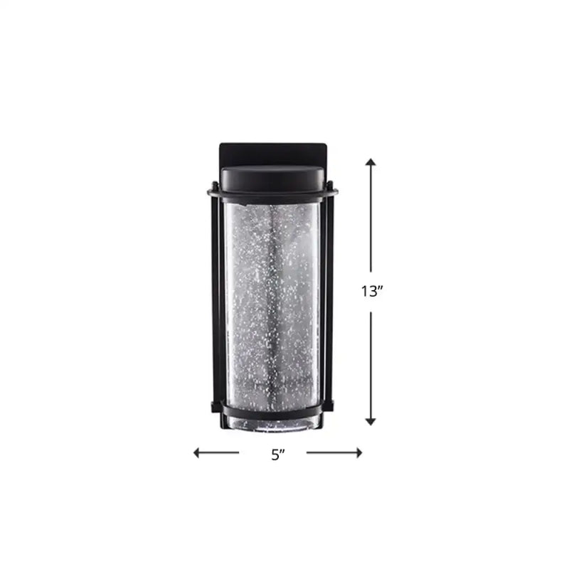 Modern black led outdoor wall sconce with rippled glass cylinder