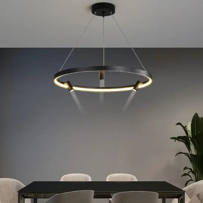 Modern black led ring chandelier pendant light for kitchen