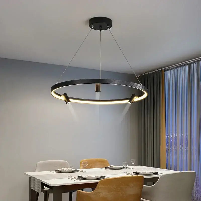 Modern black led ring chandelier pendant light for kitchen