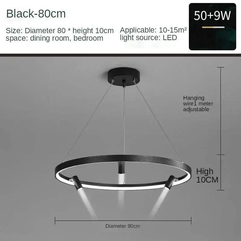 Modern black led ring chandelier pendant light for kitchen