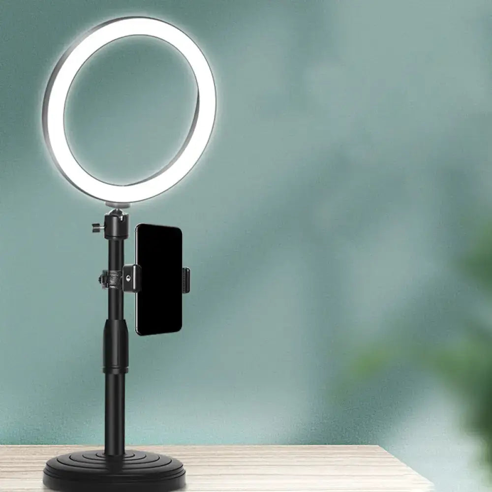 Modern black led ring flash light with phone holder bedroom lamp