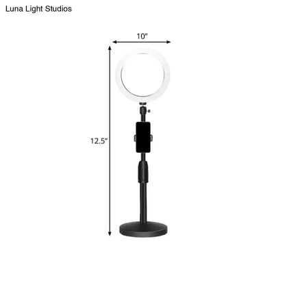 Modern black led ring flash light with phone holder bedroom lamp