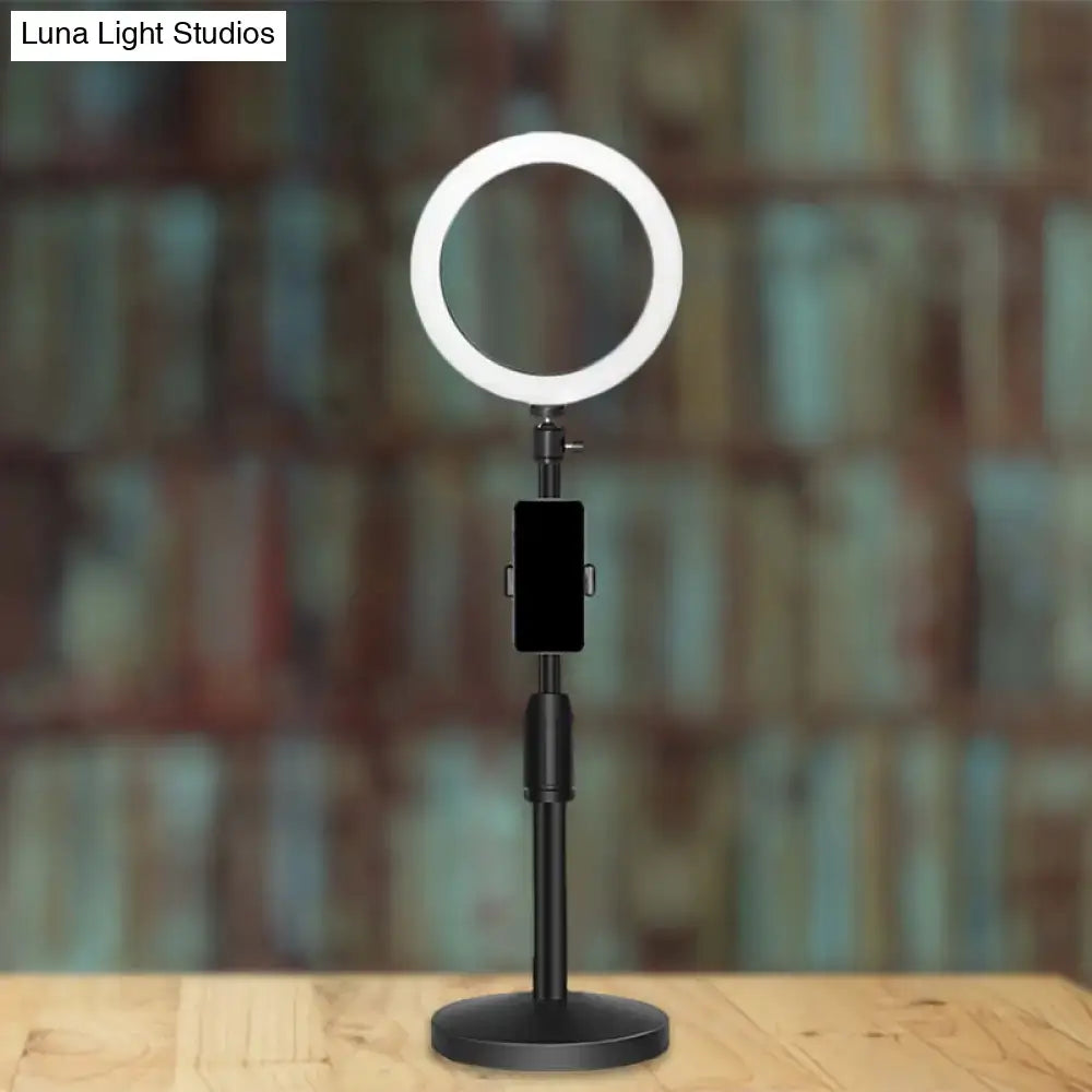 Modern black led ring flash light with phone holder bedroom lamp