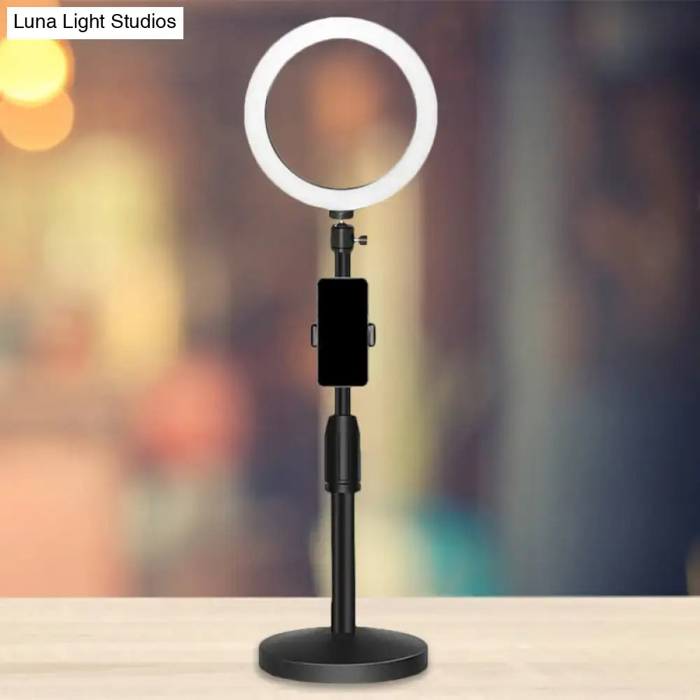 Modern black led ring flash light with phone holder bedroom lamp