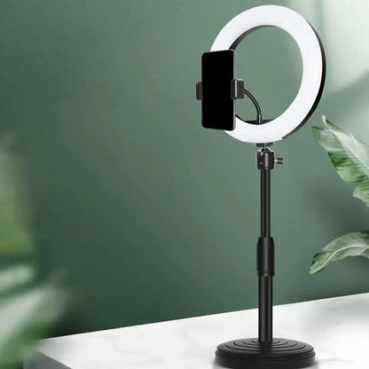 Modern black led ring flash light with phone holder bedroom lamp