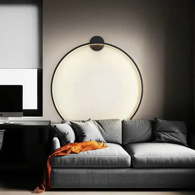 Modern black led wall circle light – living room ring sconce