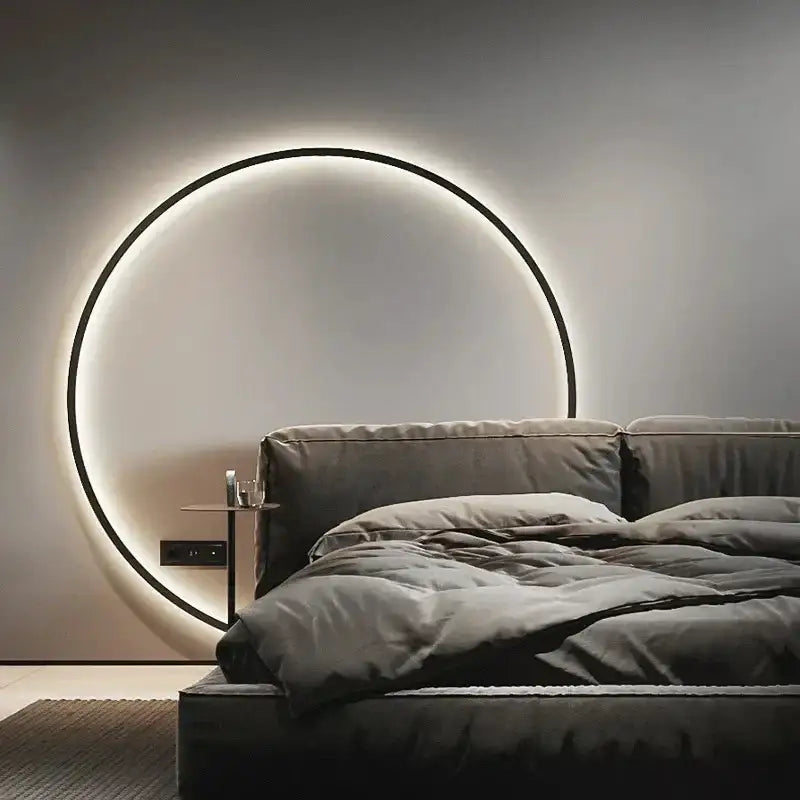 Modern black led wall circle light – living room ring sconce