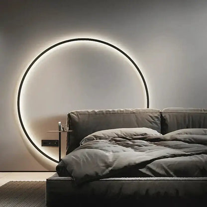 Modern black led wall circle light – living room ring sconce