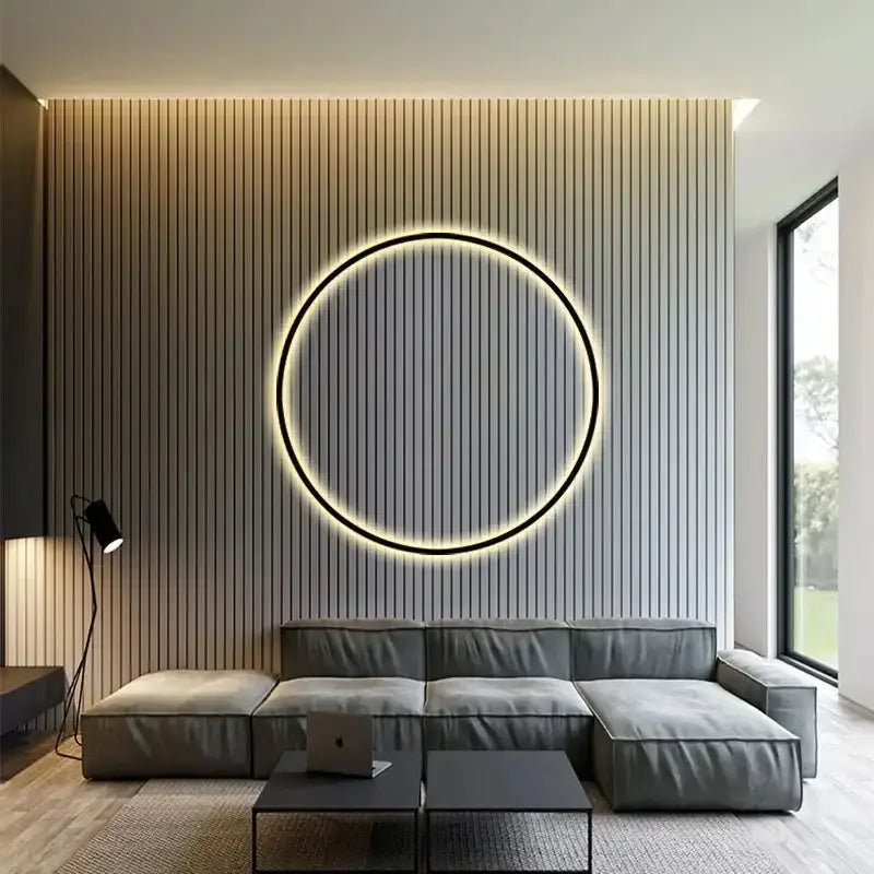 Modern black led wall circle light – living room ring sconce