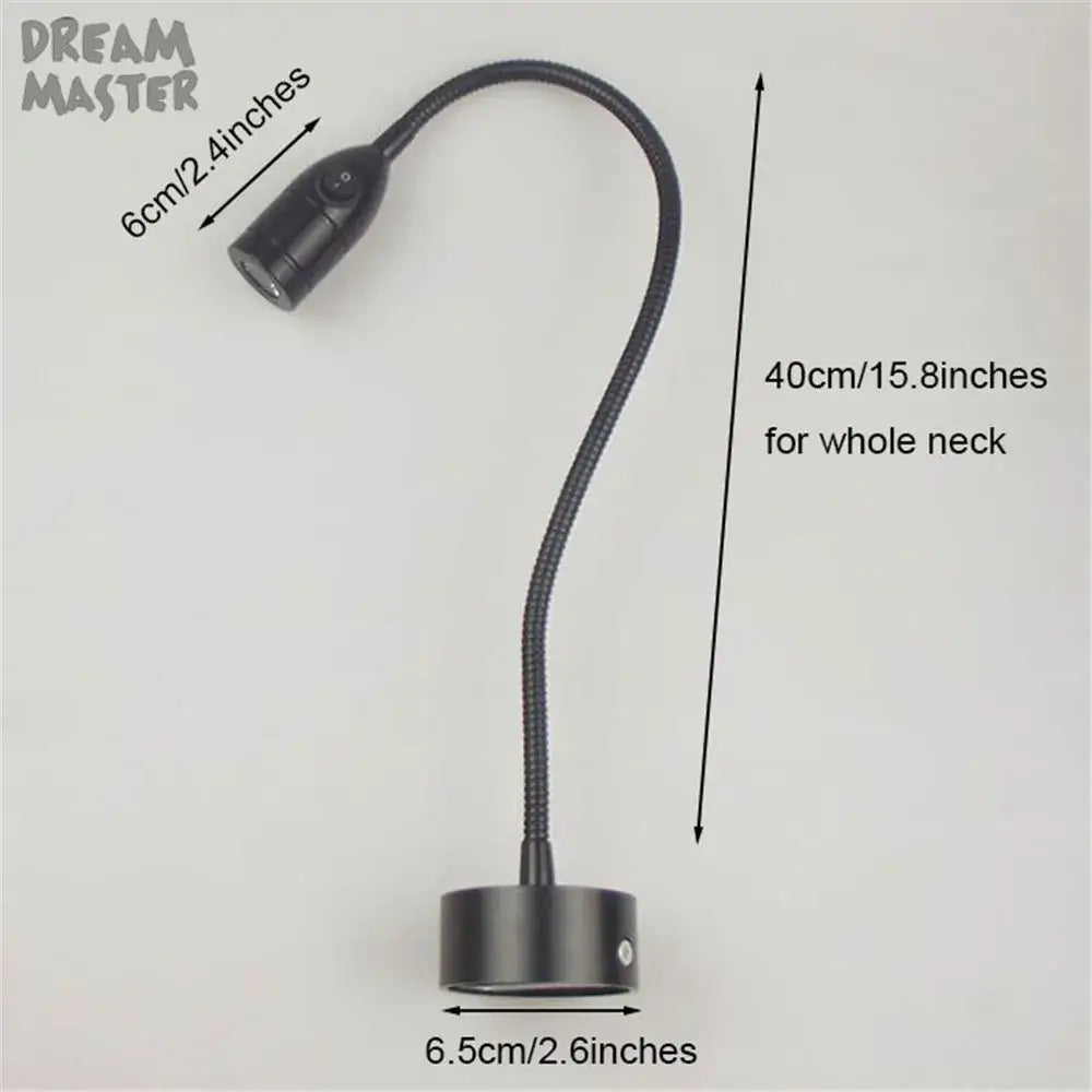 Modern black led wall lamp bedroom adjustable gooseneck reading light