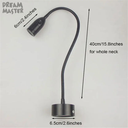 Modern black led wall lamp bedroom adjustable gooseneck reading light