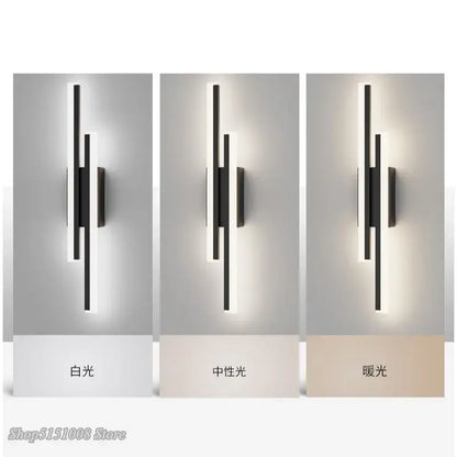Modern black led wall lamp – living room dual light bar sconce