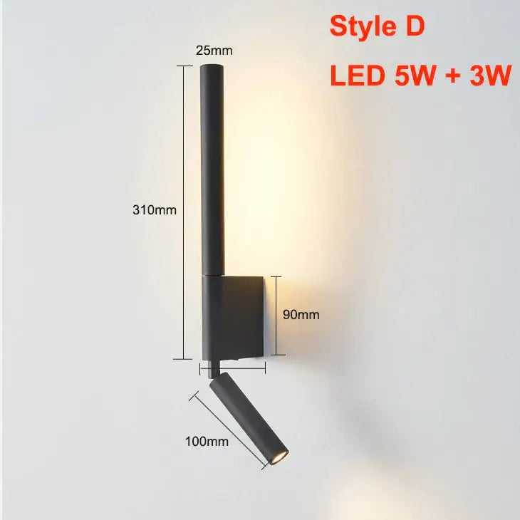 Modern black led wall lamp with adjustable bedroom spotlight