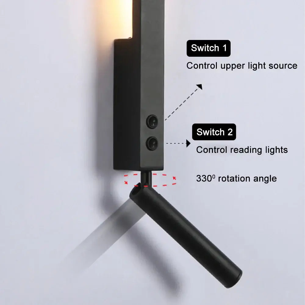 Modern black led wall lamp with adjustable bedroom spotlight