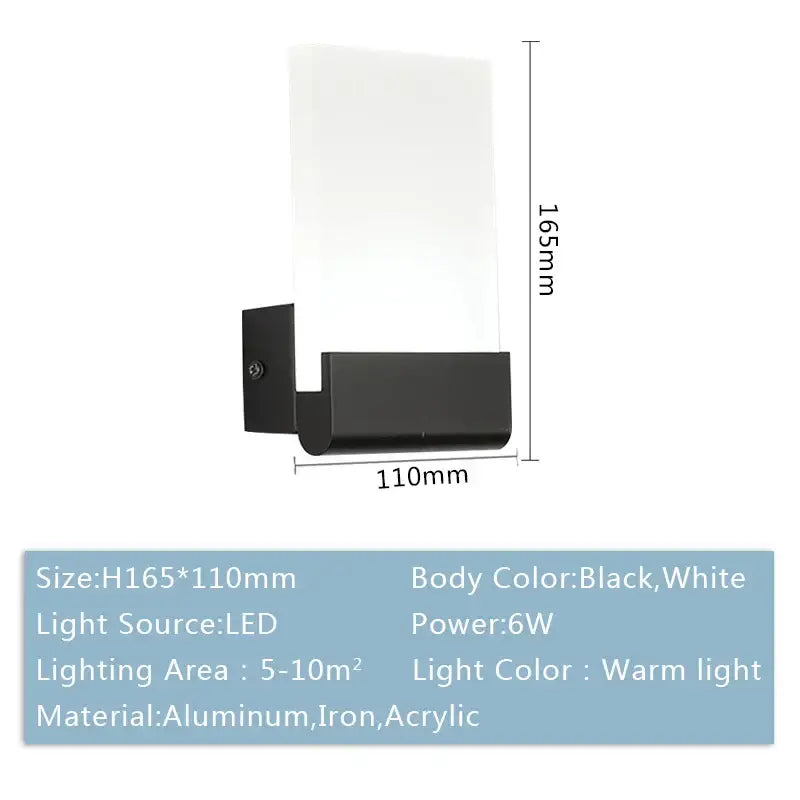 Modern black led wall lamp with frosted glass for bedroom