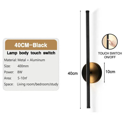 Modern black led wall sconce with dimmable touch switch for bedroom