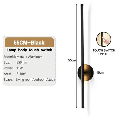 Modern black led wall sconce with dimmable touch switch for bedroom