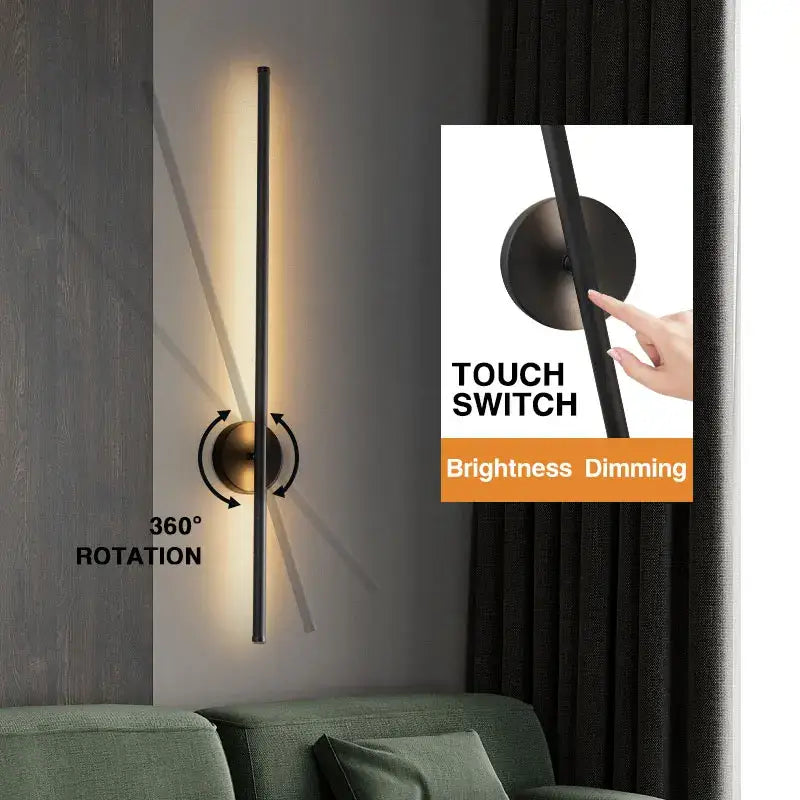Modern black led wall sconce with dimmable touch switch for bedroom