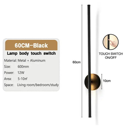 Modern black led wall sconce with dimmable touch switch for bedroom