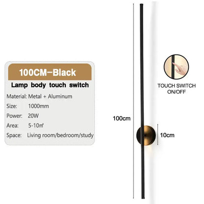 Modern black led wall sconce with dimmable touch switch for bedroom