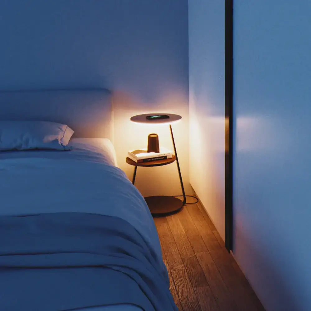 Modern black led wood shelf floor lamp living room
