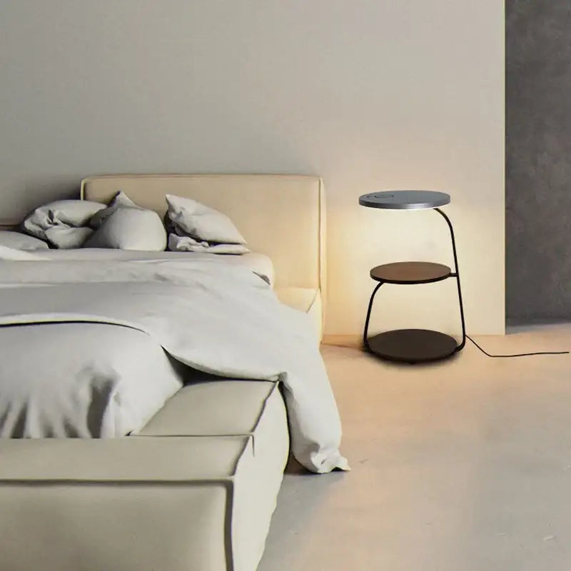 Modern black led wood shelf floor lamp living room