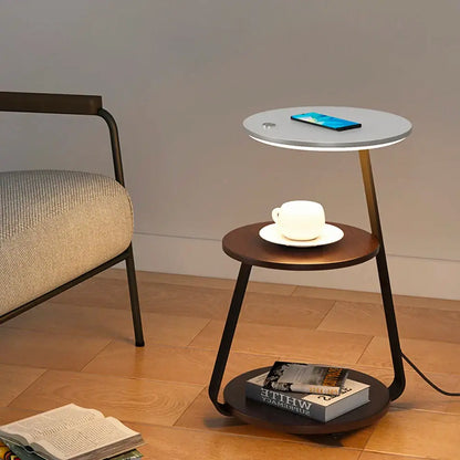 Modern black led wood shelf floor lamp living room