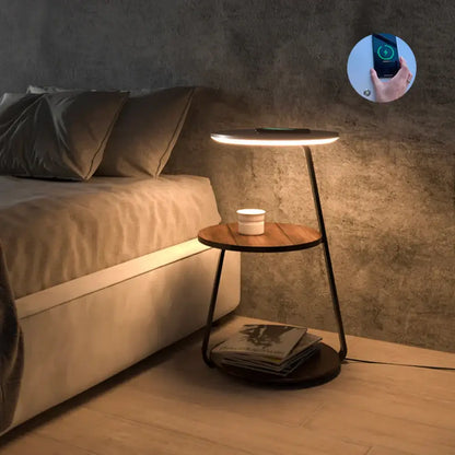 Modern black led wood shelf floor lamp living room