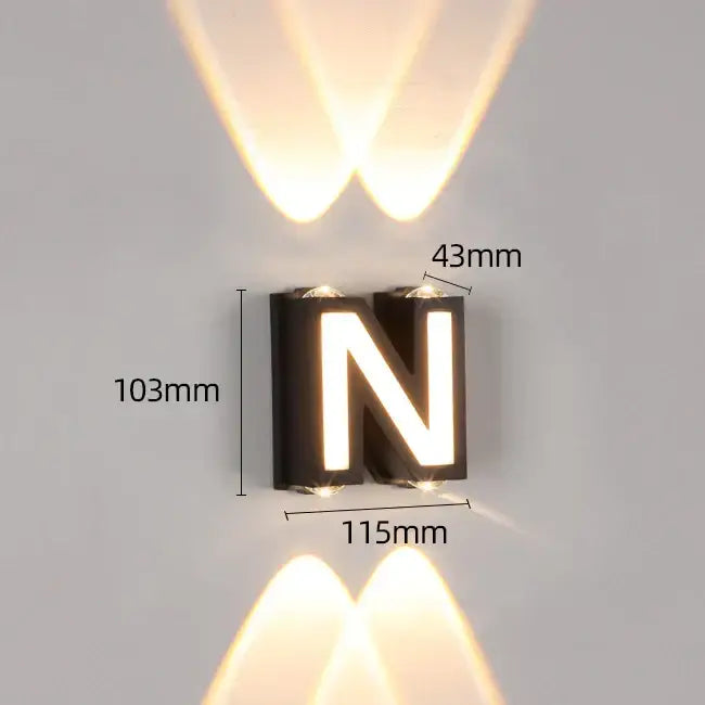 Modern black letter led wall lamp garden waterproof sconce