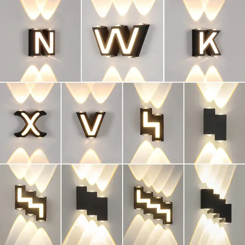 Modern black letter led wall lamp garden waterproof sconce