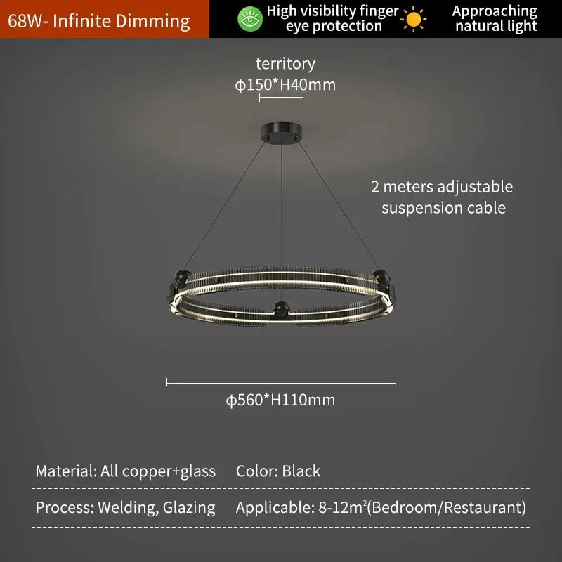 Modern black light luxury circle led chandelier living room pendant