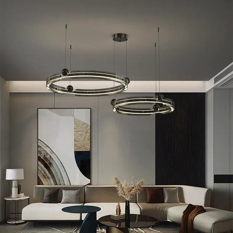 Modern black light luxury circle led chandelier living room pendant