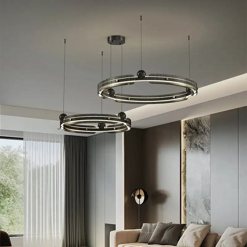 Modern black light luxury circle led chandelier living room pendant