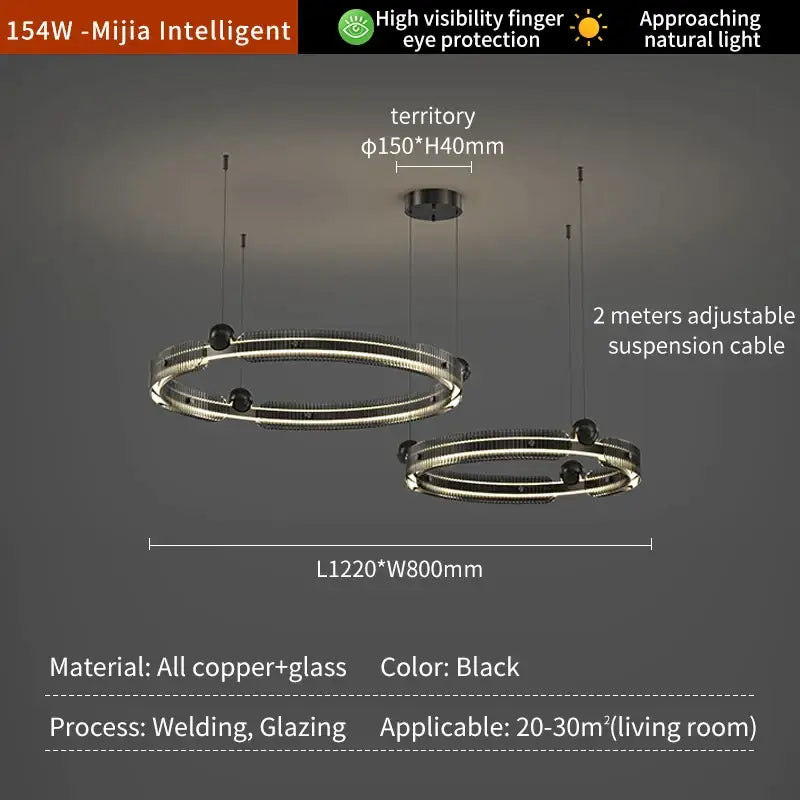 Modern black light luxury circle led chandelier living room pendant
