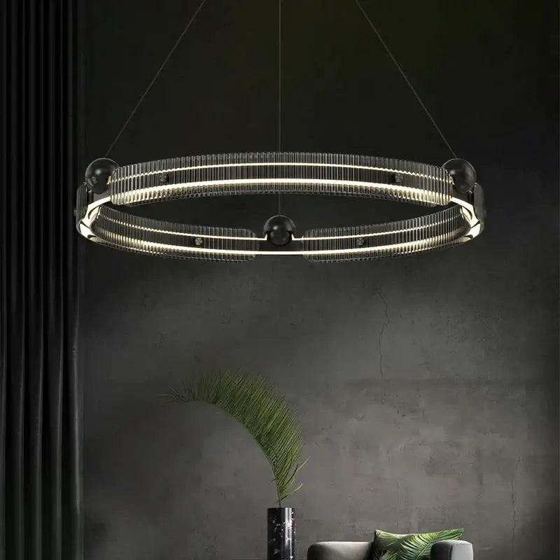 Modern black light luxury circle led chandelier living room pendant
