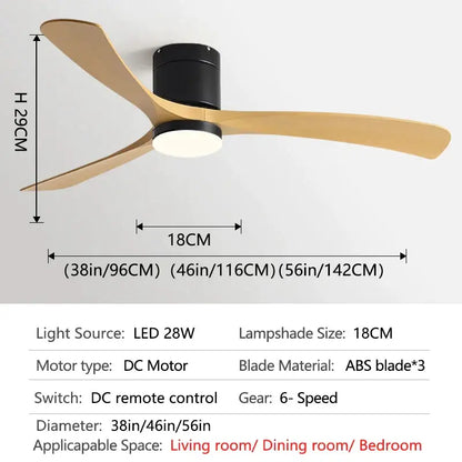 Modern black & light wood ceiling fan with remote control bedroom