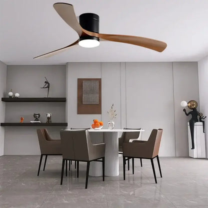 Modern black & light wood ceiling fan with remote control bedroom