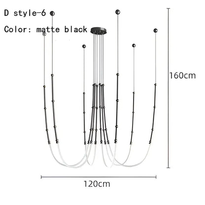 Modern black line chandelier dining room led light strands