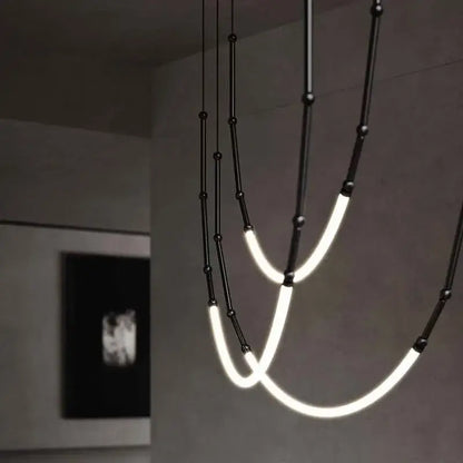 Modern black line chandelier dining room led light strands