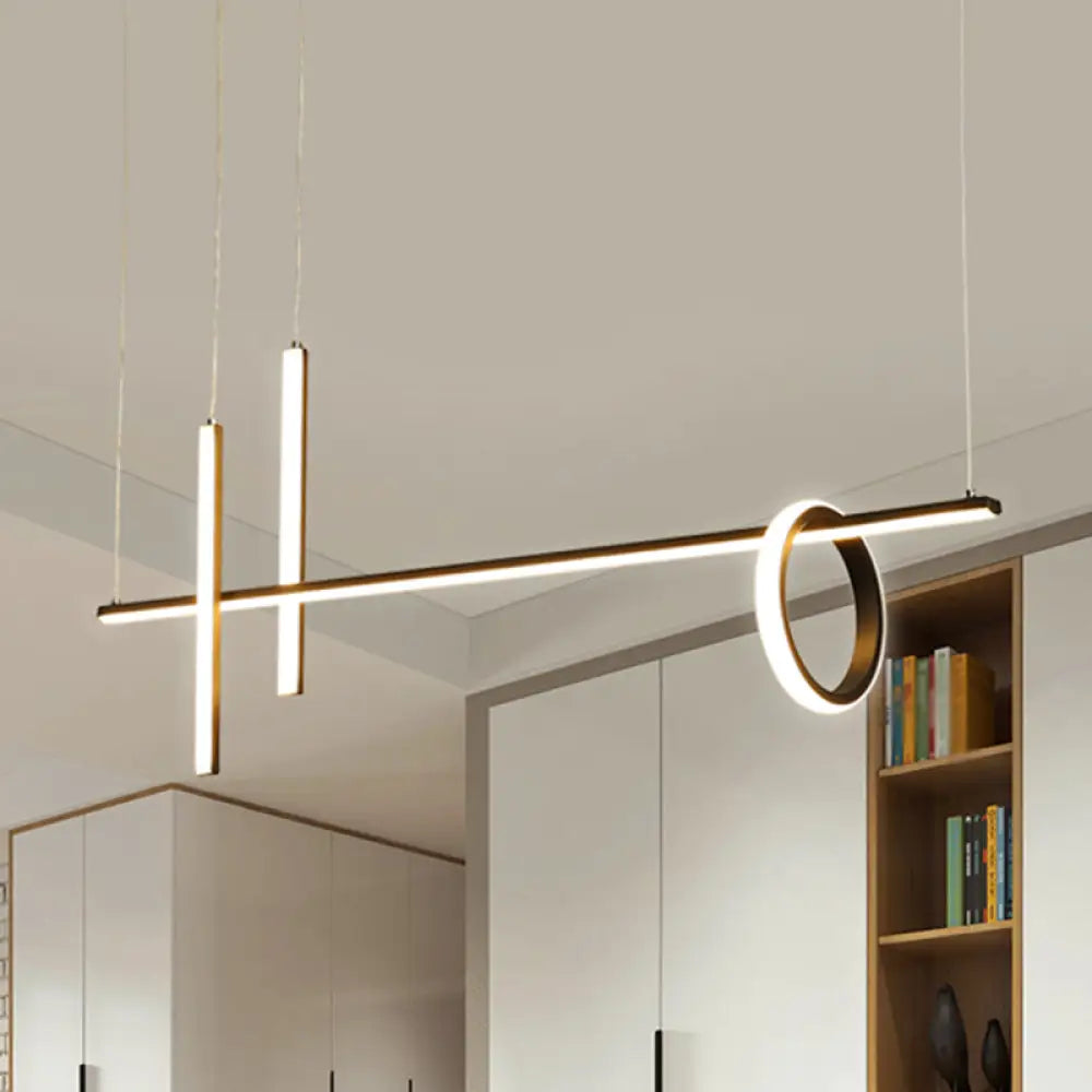 DecorBites™ Modern Black Linear Island LED Pendant Light with Dual Lines and Ring
