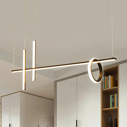DecorBites™ Modern Black Linear Island LED Pendant Light with Dual Lines and Ring